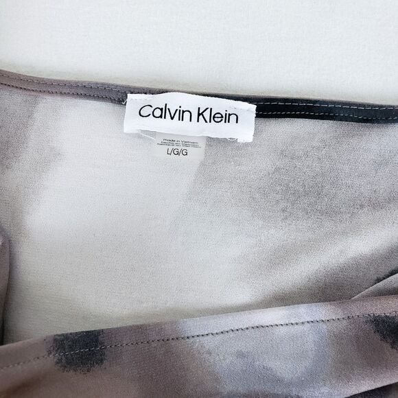 Calvin Klein Cowl Neck Top Womens L Brown Abstract Grunge Forest Fairy Y2K - Picture 9 of 11